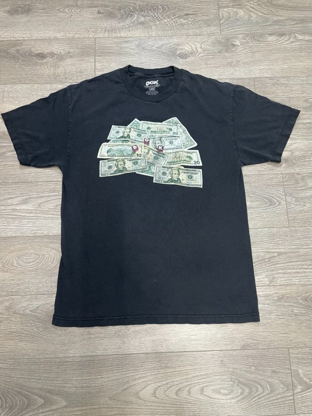 Vintage DGK Money Graphic T-Shirt Black Size Large Skateboarding Streetwear Tee
